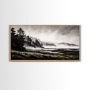Foggy Hills, Woodland Landscape, Monochrome Art, Canvas Print, Rustic Nature Decor, Peaceful Wall Art, Mountain Art