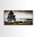 Foggy Pine Tree Art, Landscape Canvas Print, Black and White Painting, Autumn Wall Decor, Cabin Inspired Artwork, Framed Canvas Print