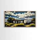 Rustic Desert House, Southwest Wall Art, Western Home Decor, Texas Ranch Art, Adobe House Painting, Earthy Boho Art, Framed Canvas Print