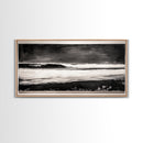 Stormy Ocean Wave, Black and White Seascape, Coastal Wall Art, Nautical Decor, Minimalist Artwork, Beach House Vibes, Framed Canvas Print