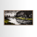 Forest Waterfall, Black and White Landscape, Nature Wall Art, Rustic Lodge Decor, Cabin Home Art, Peaceful River Scene, Canvas Print