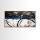 Blue Horizon, Abstract Lines, Framed Canvas Print, Minimalist Painting, Office Wall Art, Geometric Decor, Black and White Aesthetic