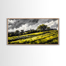 Rolling Hills Landscape, Peaceful Countryside Art, Green Field Painting, Rustic Home Decor, Framed Canvas Print, Serene Wall Accent