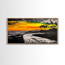 Tropical Beach, Sunset Painting, Ocean Horizon, Modern Coastal Decor, Palm Tree Art, Framed Canvas Print, Living Room Wall Art, Beach Scene