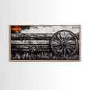 Rustic Wagon Wheel, Western Wall Art, Farmhouse Decor, Vintage Country Style, Black and White Canvas Print, Living Room Wall Art