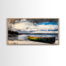Green Canoe, Tranquil Art, Lake Landscape, Serene Cabin Wall Art, Adventure Home Decor, Living Room Art, Framed Canvas Print
