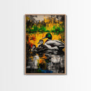 Ducks Pond Nature, Framed Canvas Print, Wildlife Art, Vibrant Watercolor Style, Rustic Wall Decor, Country Home Art, Gift Idea