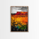 Desert Mesa, Western Landscape, Bold Color Wall Art, Sunset Painting, Southwest Decor, Bohemian Style, Framed Canvas Print
