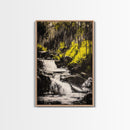 Forest Waterfall, Nature Wall Art, Serene Landscape, Green and Black Art, Tranquil Home Decor, Framed Canvas Print, Bedroom Wall Art