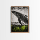 Humpback Whale, Ocean Wall Art, Framed Canvas Print, Black and White Art, Nautical Decor, Beach House Art, Coastal Wall Art
