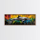 Dolphin Splash, Ocean Wildlife, Framed Canvas Print, Colorful Wall Art, Beach House Decor, Living Room Art, Vibrant Sea Life Painting