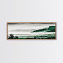 Foggy Mountains, Misty Forest Scene, Serene Nature Art, Minimalist Wall Decor, Framed Canvas Print, Bedroom Wall Art, Green Tones, Tranquil Vibes