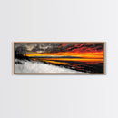 Snowy Shore, Golden Glow, Winter Sunset, Framed Canvas Print, Lake House Art, Dramatic Skies, Rustic Home Decor, Cabin Wall Art