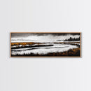 Snowy River Artwork, Mountain Landscape Painting, Rustic Winter Decor, Black and White Wall Art, Nature Print, Living Room Art, Canvas Print