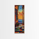 Ocean Sunset, Arched View, Coastal Glow, Framed Canvas Print, vibrant beach sunset art, tropical patio decor, colorful kitchen wall art
