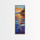 Sunset Water, Church View, Serene Horizon, Framed Canvas Print, abstract water reflections, spiritual art, peaceful living room wall decor