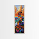 Wave Leaves, Sunset, Canvas Print, Abstract Ocean Wall Art, Bright Boho Decor, Living Room Seascape, Coastal Nature Painting