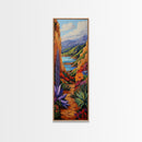 Colorful Desert, Garden, Pathway, Framed Canvas Print, boho art, hallway wall decor, vibrant landscape painting, cactus desert art