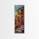 Villa Mediterranean, Doorway Autumn, Framed Canvas Print, Warm Tuscany house painting, rustic wall art, kitchen or entryway decor