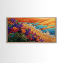 Beach Flowers, Sunset, Coastal Decor Canvas Print, Colorful Ocean Landscape, Tropical Boho Art, Living Room Beach Wall Art