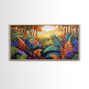Jungle, Colorful, Leaves, Bold tropical jungle scene with vibrant foliage and golden sunlight, Canvas Print, boho bedroom wall art