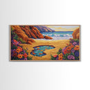 Tide Pool, Sandy Shore, Flower Beach, Canvas Print, Coastal Floral Wall Art, Vibrant Kitchen  Art, Hallway Summer Decor