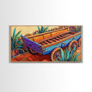 Painted Wagon, Rustic Charm, Color Pop, Framed Canvas Print, Western Farmhouse Wall Art, Vibrant Kitchen Print, Entryway Decor
