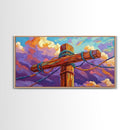 Wooden Pole, Nautical, Rope, Clouds, Framed Canvas Print, Rustic Coastal Art, Bathroom Wall Decor, Ocean-Inspired, Beach House Style