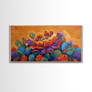 Cactus Bloom, Bold, Flowers, Blooming Cactus Flower Framed Canvas Print, Colorful Botanical Wall Art, Kitchen Boho Decor, Desert Art