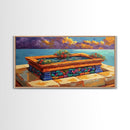Tile Garden, Water, Feature, Framed Canvas Print Bright terracotta planter wall art, outdoor courtyard or patio decor, folk painting