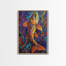 Trout Fish, Underwater, Nature, Framed Canvas Print, fishing cabin decor, wildlife art, nature lover gift, colorful lake house wall art