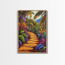 Tropical Trail, Jungle Pathway, Bright Nature Scene, Canvas Print, Boho Living Room Wall Art, Exotic Garden Decor, Colorful Tropical Painting