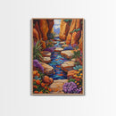 Desert Oasis, Wildflower Stream, Canyon Art, Boho Decor, Eclectic Home Style, Kitchen Wall Art, Canvas Print, Colorful Nature Painting