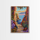 Pathway Ocean, Archway, Colorful Coastal View, Framed Canvas Print, Bohemian Hallway Art, Tropical Escape Decor, Vibrant Travel Scene