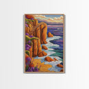 Ocean Cliffside, Path, Sunset, Canvas Print scenic ocean stairs artwork, coastal nature landscape print, Bedroom Wall Art, boho art