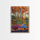 Autumn Forest, Leaves Colorful, Framed Canvas Print bright fall foliage nature painting, botanical boho forest scene, Kitchen Wall Art