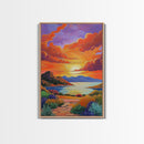 Sunset, Desert, Lake, Landscape, Framed Canvas Print, Vibrant sunset over desert lake with bold skies, perfect Southwest living room wall art