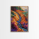 Forest Stream, Autumn, Nature, Framed Canvas Print, Colorful autumn forest creek scene, nature-inspired living room, fall rustic wall art
