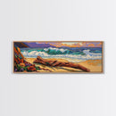 Ocean Shore Driftwood, Seaside Flower Art, Nature Landscape, Framed Canvas Print, Coastal Living Room or Beach House Wall Art
