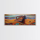 Seaside Pier, Vibrant Coast, Beach View, Framed Canvas Print, coastal artwork, beach house decor, summer vibes, living room art