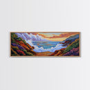 Crashing Waves Painting, Rocky Shoreline View, Sunset Coastal Landscape, Framed Canvas Print, Nautical Art, Living Room Decor