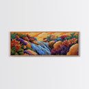 Waterfall Garden Scene, Colorful Floral Cascade, Fantasy Nature Artwork, Framed Canvas Print, Vibrant Bathroom or Entryway Art