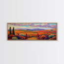 Mountain Sunset View, Western Hillside, Country Valley Gate, Framed Canvas Print, Fall Landscape Art, Rustic Farmhouse Decor