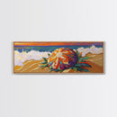 Sea Shell Flower, Ocean Breeze, Sunset Shoreline, Whimsical Beach Framed Canvas Print, Bathroom Wall Art, Tropical Coastal Art