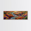 Waterfall Path, Desert Stream, Colorful Bushes, Sunset Flow, Framed Canvas Print, nature inspired art, spa room decor, zen wall style