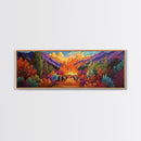 Autumn Bonfire Gathering, Vibrant Landscape, Colorful Fall Forest, Framed Canvas Print, Cabin Decor, Rustic Wall Art, Cozy Fall Art