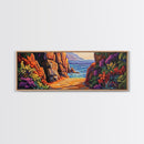 Coastal Path, Sunset Beach, Ocean Rocks, Canvas Print, Colorful Seascape Wall Art, Beach House Decor, Tropical Boho Living Room Art