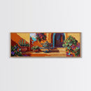 Mexican Pottery, Rustic Charm, Colorful Courtyard, Desert Plants, Framed Canvas Print, Kitchen Wall Art, Boho Decor, Spanish Style Art