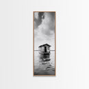 Floating Cabin, Water House, Tranquil Escape, Framed Canvas Print, Serene lake house wall art, Cabin decor, Nature minimalist bathroom print