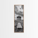 Rustic Cabin, Country Path, Prairie Landscape, Black and White Photo, Framed Canvas Print, Farmhouse Wall Art, Autumn Decor, Nature Style